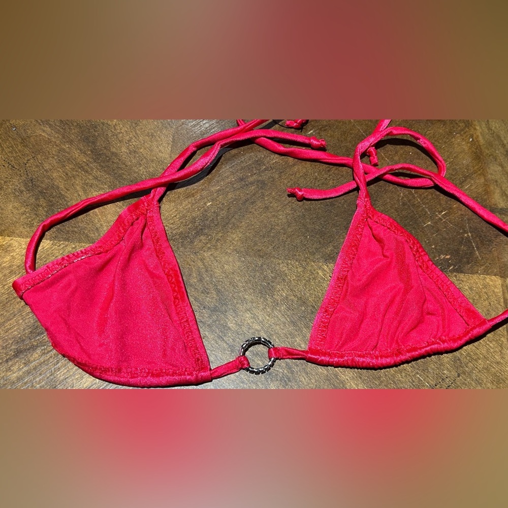 Pre-Owned Sexy Skimpy Photoshoot Worn Triangle Top Tie Side Thong Bikini & Bling - Picture 15 of 16